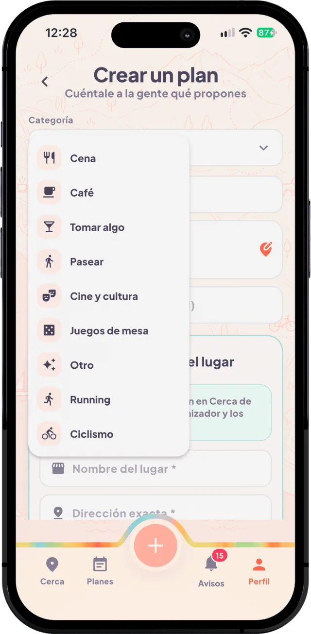 Formulario para crear un plan en De Salidita